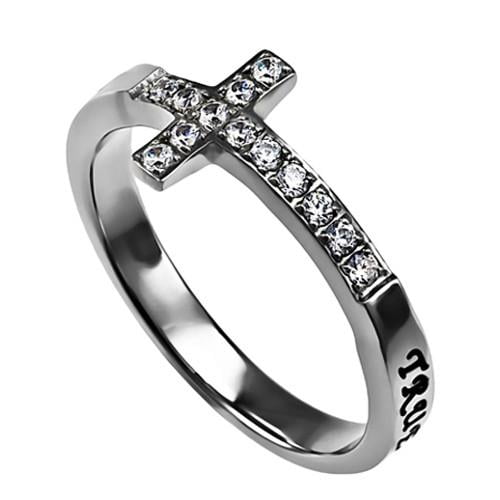 Side Ways Cross CZ Ring-.925 Sterling Silver Fashion,Cute,Simple,Girl's Jewelry